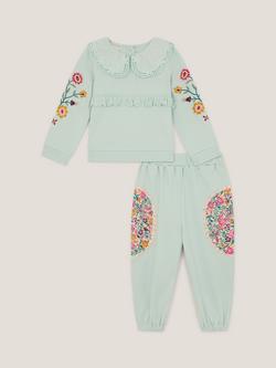 Monsoon Baby Cotton Floral Top & Joggers Set, Green, Green