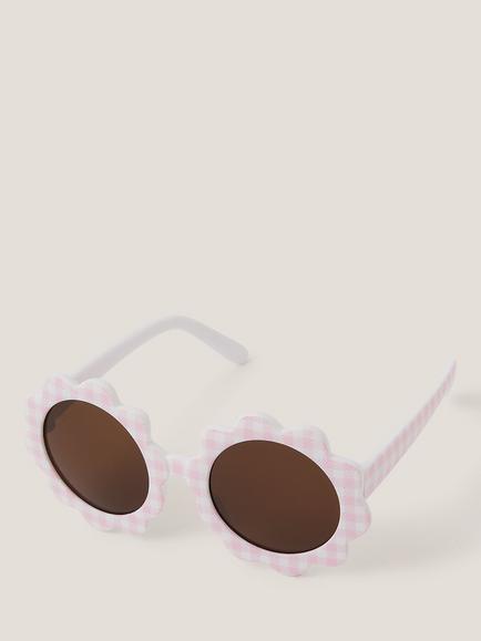 Monsoon Baby Daisy Gingham Sunglasses, Pink