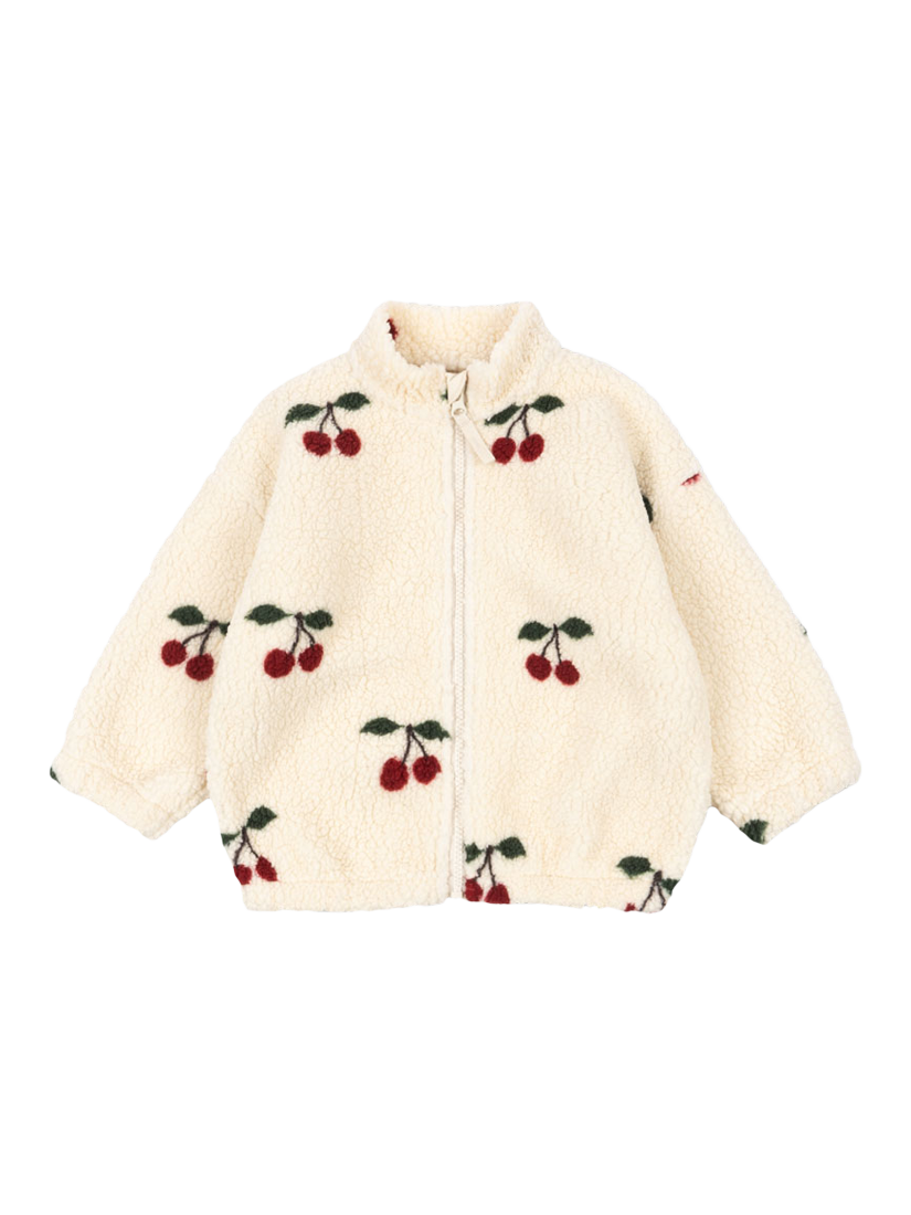 Product image 1 of 3, which shows Konges Sløjd Kids' Jody Cherry Pattern Teddy Jacket, Off White, 9 months