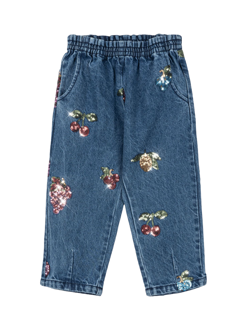 Product image 1 of 3, which shows Konges Sløjd Kids' Magot Sequin Jeans, Mid Blue, 9 months