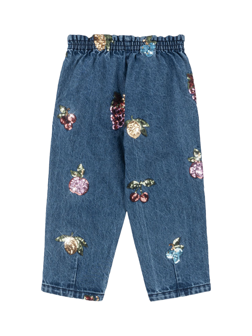 Product image 2 of 3, which shows Konges Sløjd Kids' Magot Sequin Jeans, Mid Blue, 9 months