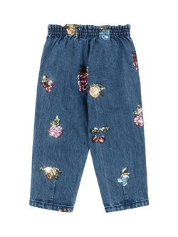 Konges Sløjd Kids' Magot Sequin Jeans, Mid Blue - view 2, Mid Blue