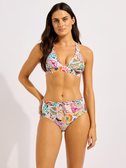 Seafolly Beach Boheme Multi Fit Longline Triangle Bikini Top, Parfait Pink, Parfait Pink