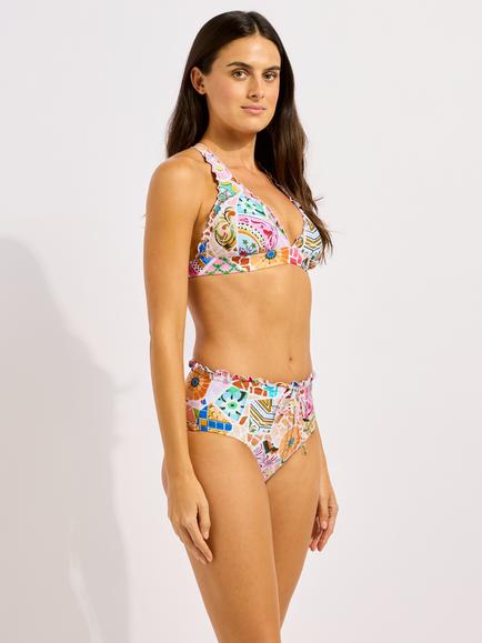 Seafolly Beach Boheme Multi Fit Longline Triangle Bikini Top, Parfait Pink - view 2, Parfait Pink