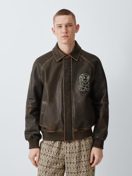 John Lewis x LABRUM Leather Bomber Jacket, Brown, Brown