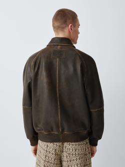 John Lewis x LABRUM Leather Bomber Jacket, Brown - view 2, Brown