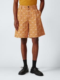 John Lewis x LABRUM Cotton Blend Pleated Jacquard Shorts, Rust, Rust