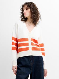 French Connection June Stripe Grandad Cardigan, Porcelain/Orange, Porcelain/Orange