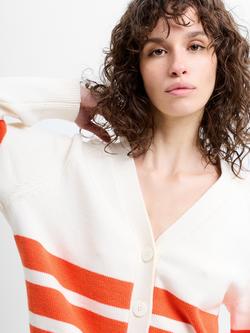 French Connection June Stripe Grandad Cardigan, Porcelain/Orange - view 2, Porcelain/Orange