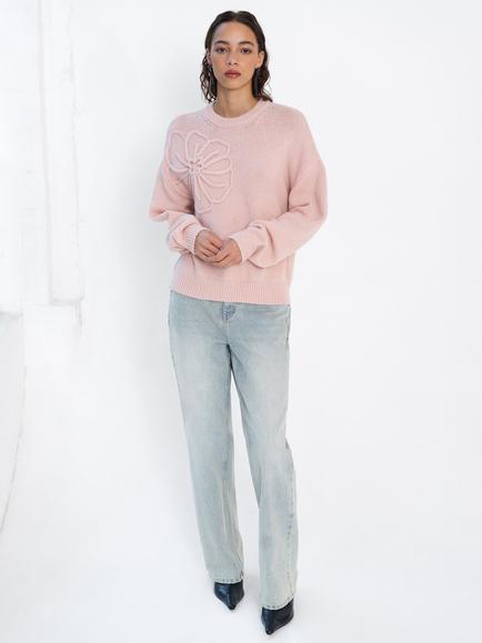 French Connection Patrice Floral Motif Jumper, Powder Pink - view 2, Powder Pink