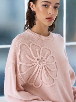 French Connection Patrice Floral Motif Jumper, Powder Pink, Powder Pink