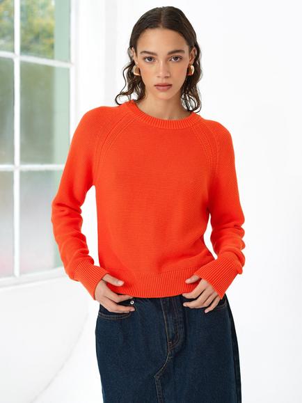 French Connection Lily Mozart Textured Knit Jumper, Paradise Orange