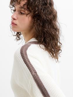 French Connection Varli V-Neck Varsity Jumper, Summer White/Taupe - view 2, Summer White/Taupe