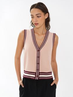 French Connection Junie Stripe Knit Vest Top, Berry Red/Powder, Berry Red/Powder