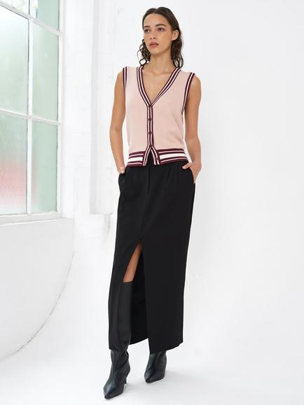 French Connection Junie Stripe Knit Vest Top, Berry Red/Powder - view 2, Berry Red/Powder