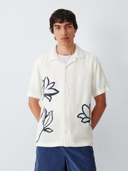 John Lewis Floral Placement Print Short Sleeve Shirt, Cloud Dancer, Cloud Dancer