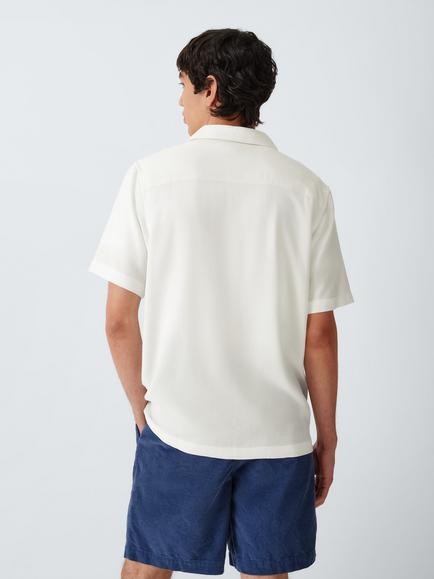 John Lewis Floral Placement Print Short Sleeve Shirt, Cloud Dancer - view 2, Cloud Dancer