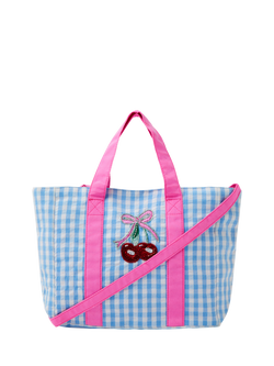 Angels by Accessorize Kids' Mini Cherry Gingham Tote Bag, Blue, Blue