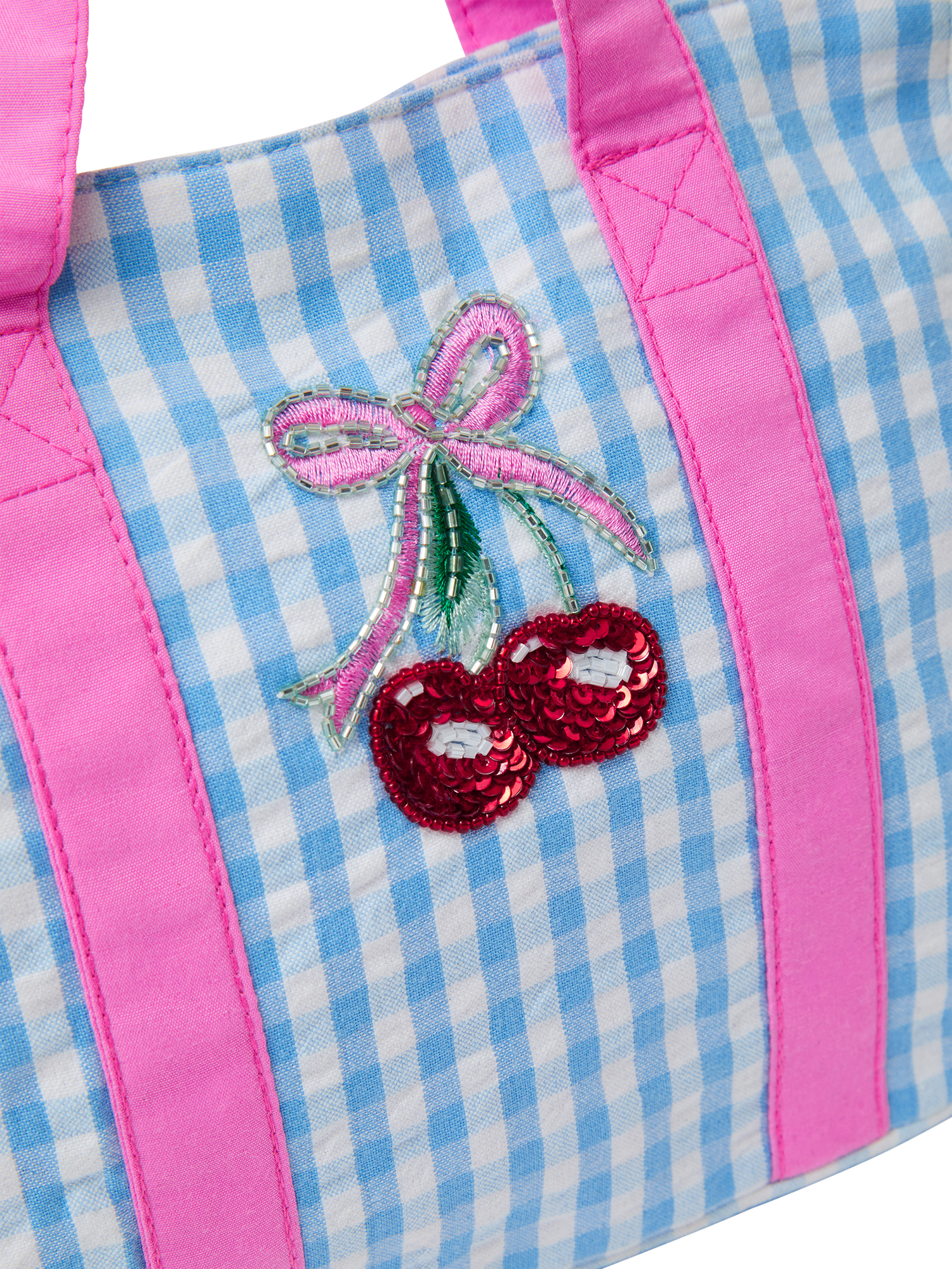 Product image 3 of 4, which shows Angels by Accessorize Kids' Mini Cherry Gingham Tote Bag, Blue, One Size