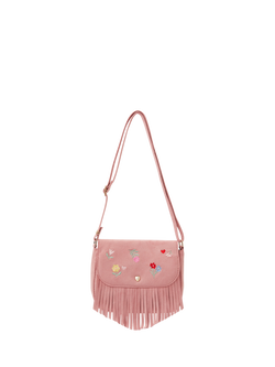 Angels by Accessorize Kids' Floral Embroidered Fringe Crossbody Bag, Pink, Pink