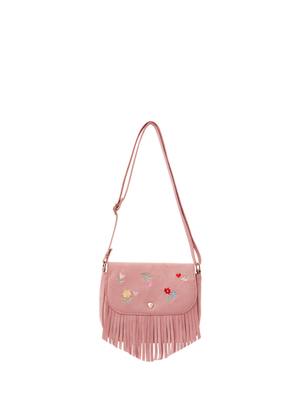 Angels by Accessorize Kids' Floral Embroidered Fringe Crossbody Bag, Pink, Pink