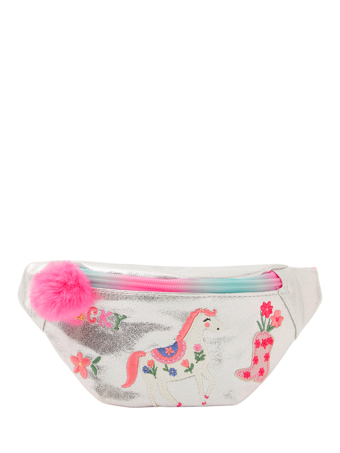 Product image 1 of 4, which shows Angels by Accessorize Kids' Prairie Belt Bag, Silver, One Size