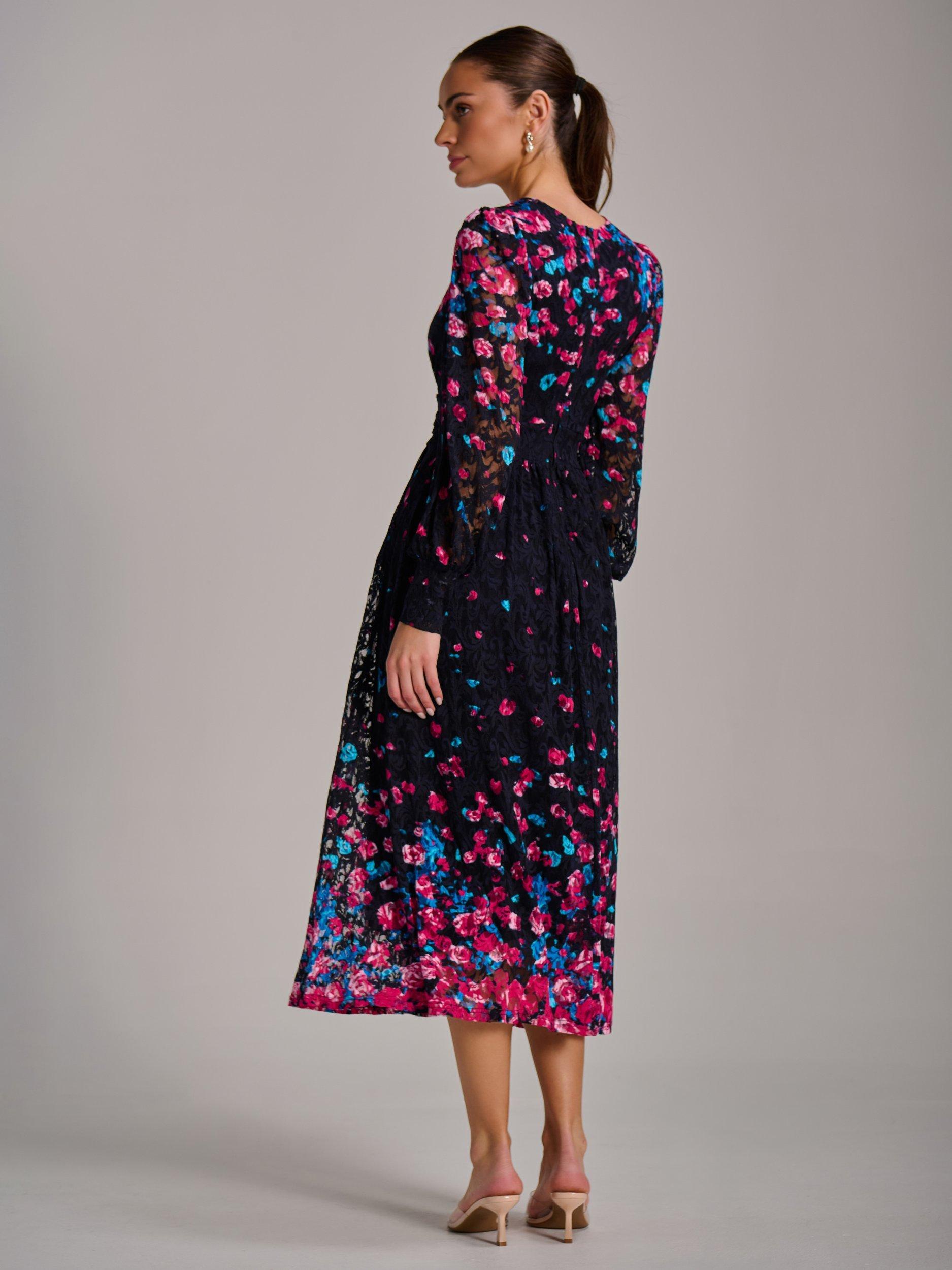 Product image 2 of 6, which shows Jolie Moi Print Lace Maxi Dress, Pink Multi, 8