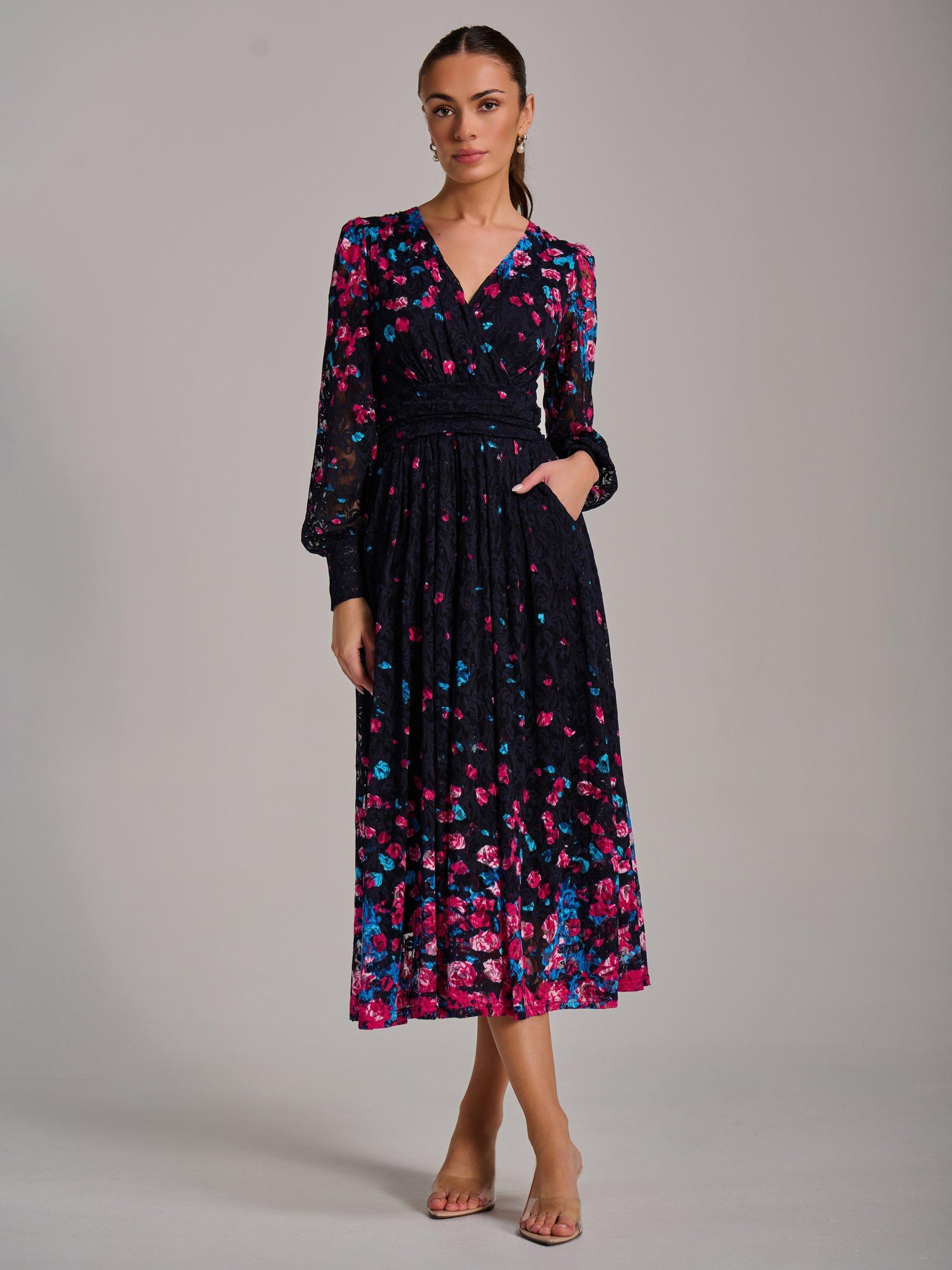 Product image 3 of 6, which shows Jolie Moi Print Lace Maxi Dress, Pink Multi, 8