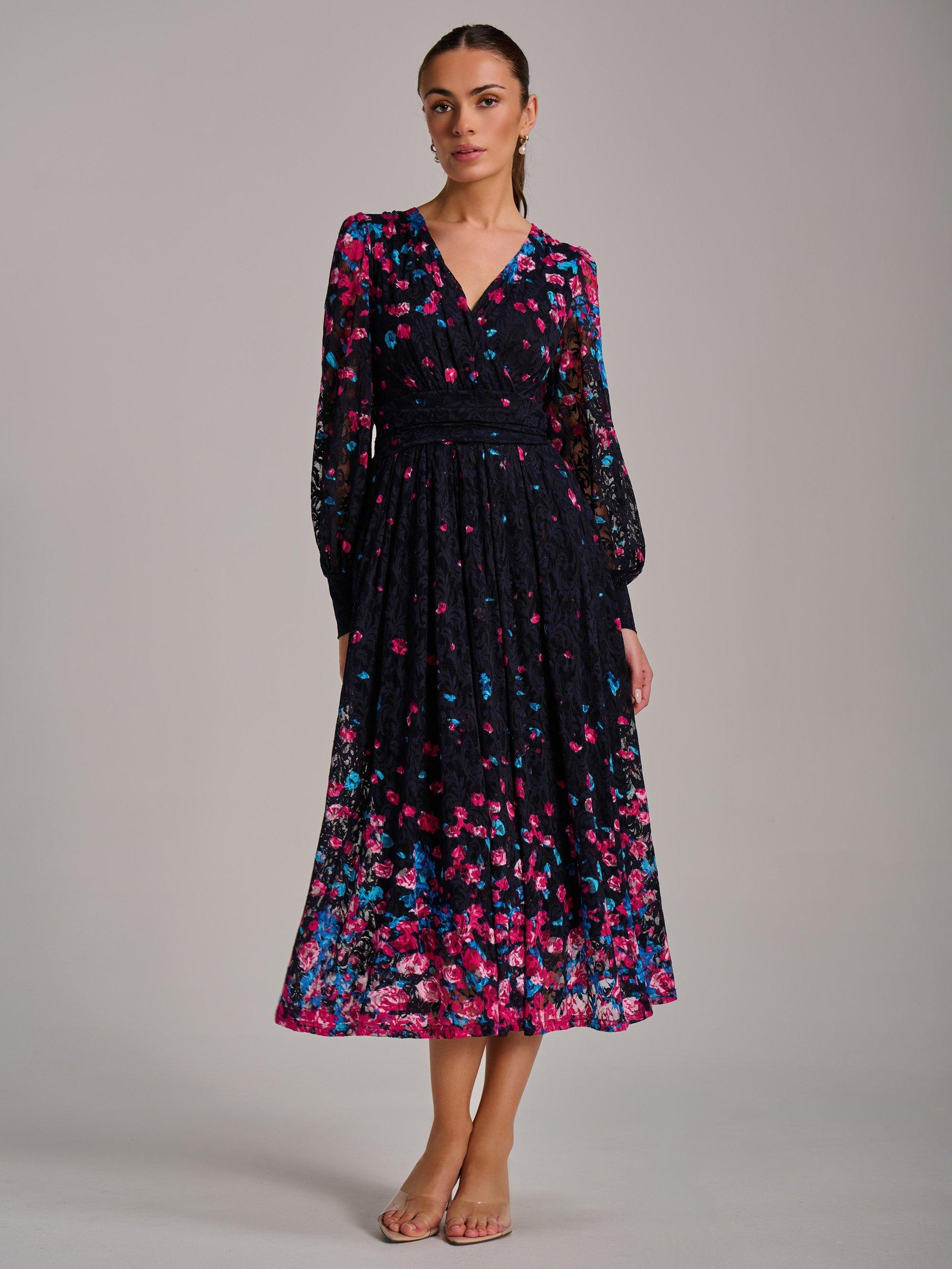 Product image 5 of 6, which shows Jolie Moi Print Lace Maxi Dress, Pink Multi, 8