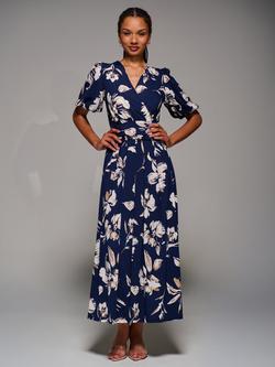 Jolie Moi Puff Sleeve Maxi Dress, Navy Floral, Navy Floral