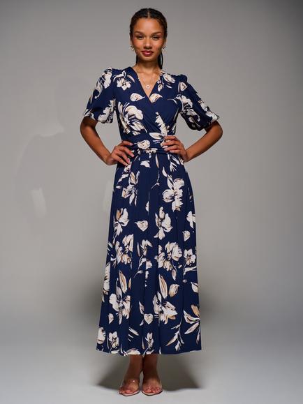 Jolie Moi Puff Sleeve Maxi Dress, Navy Floral, Navy Floral