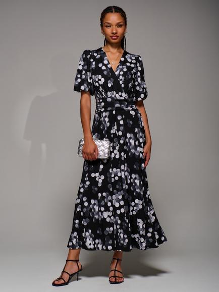 Jolie Moi Spot Puff Sleeve Maxi Dress, Black Spot, Black Spot