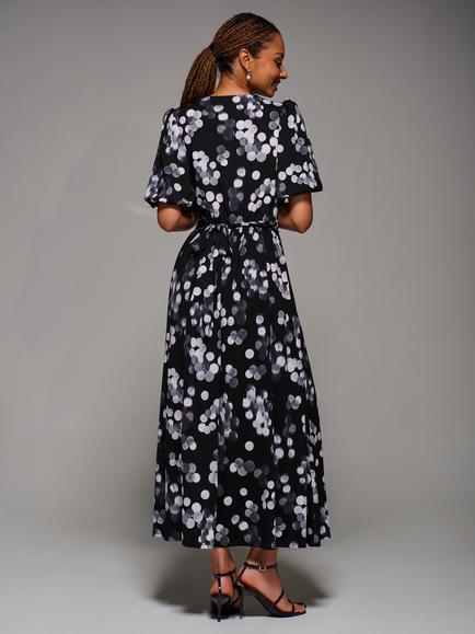 Jolie Moi Spot Puff Sleeve Maxi Dress, Black Spot - view 2, Black Spot