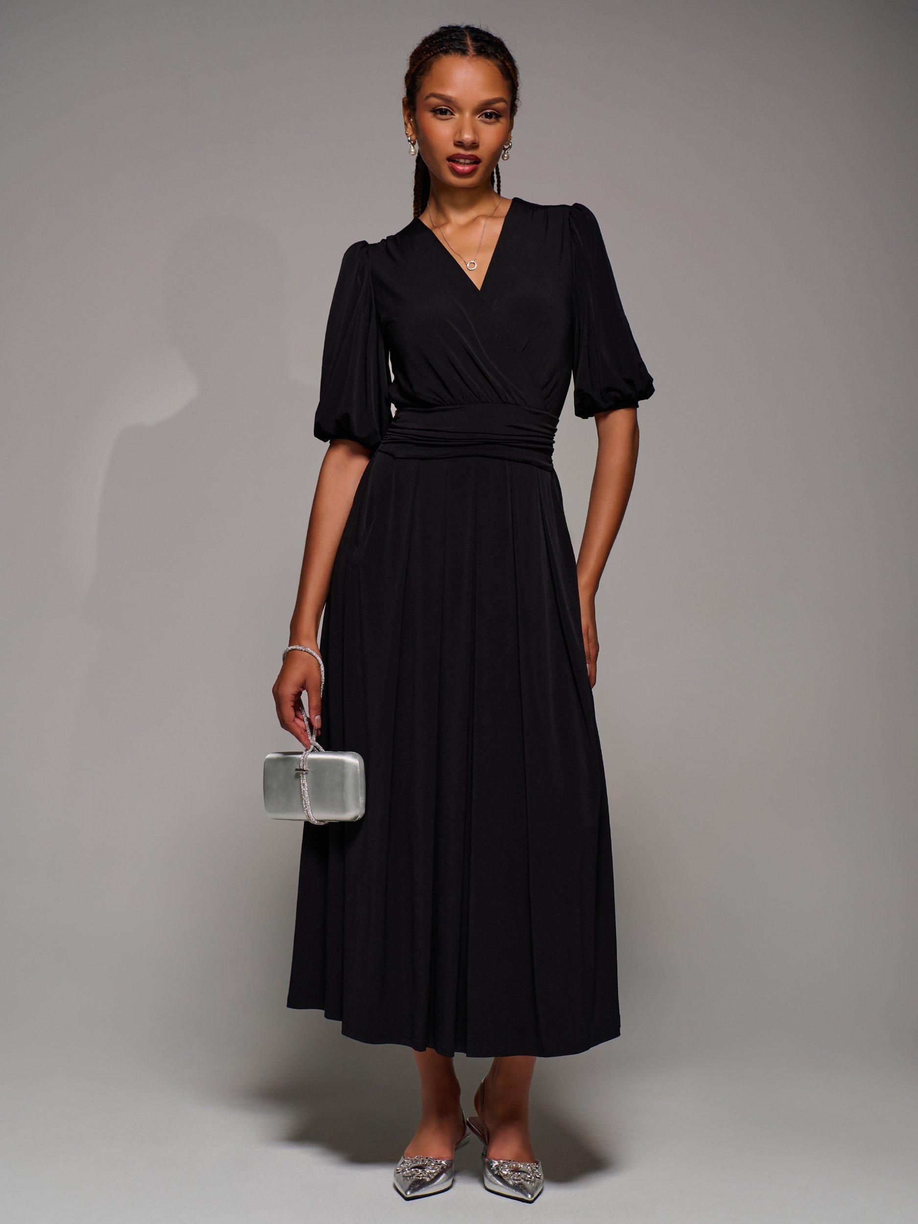 Product image 1 of 6, which shows Jolie Moi Puff Sleeve Maxi Dress, Black, 8
