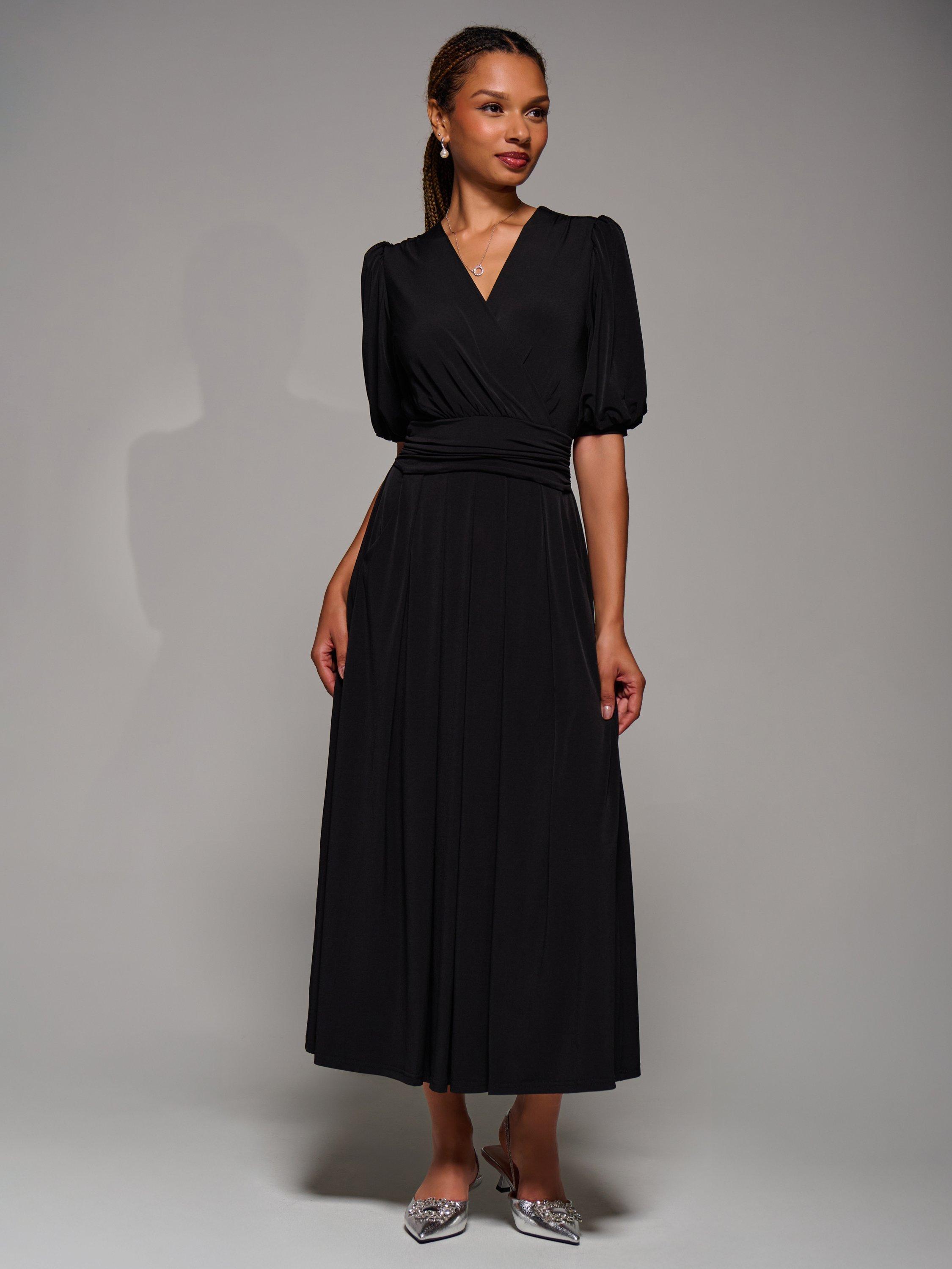 Product image 3 of 6, which shows Jolie Moi Puff Sleeve Maxi Dress, Black, 8