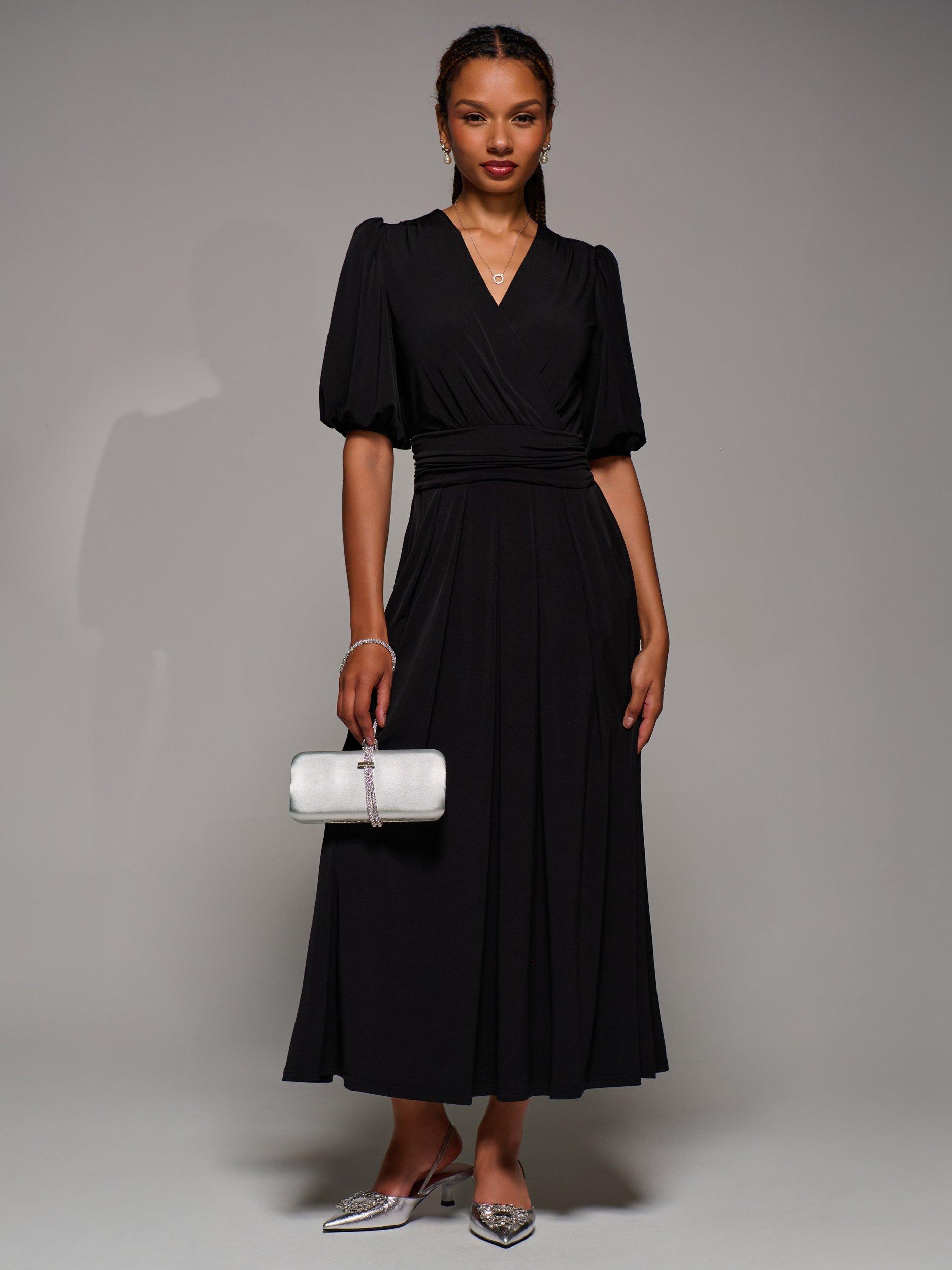 Product image 6 of 6, which shows Jolie Moi Puff Sleeve Maxi Dress, Black, 8