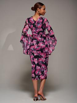 Jolie Moi Floral Ruched Mesh Bodycon Dress, Pink Floral - view 2, Pink Floral