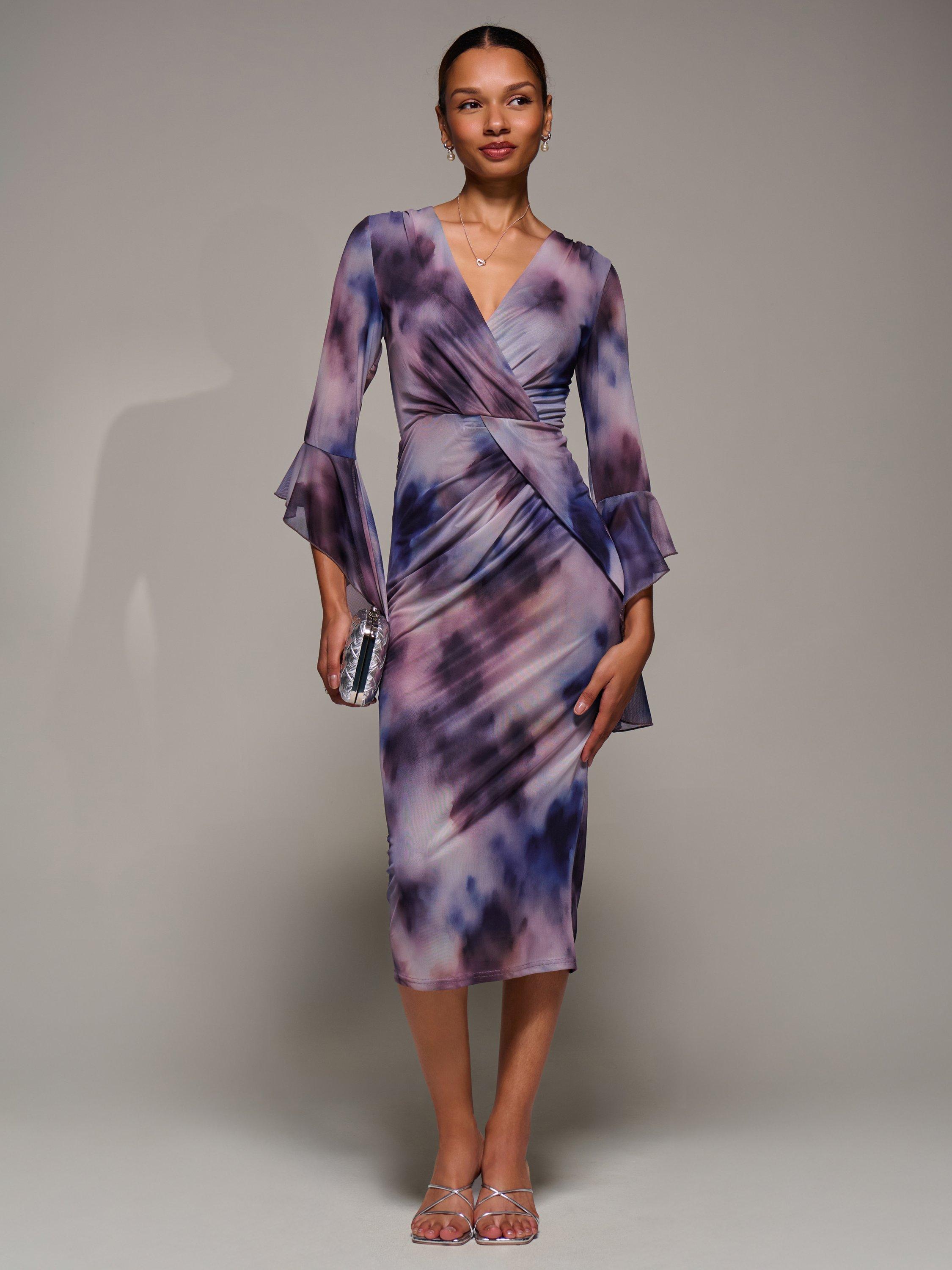 open lace back dress Women Purple Abstract Printed Sleeveless Midi Dress – Nayo Clothing main image 1