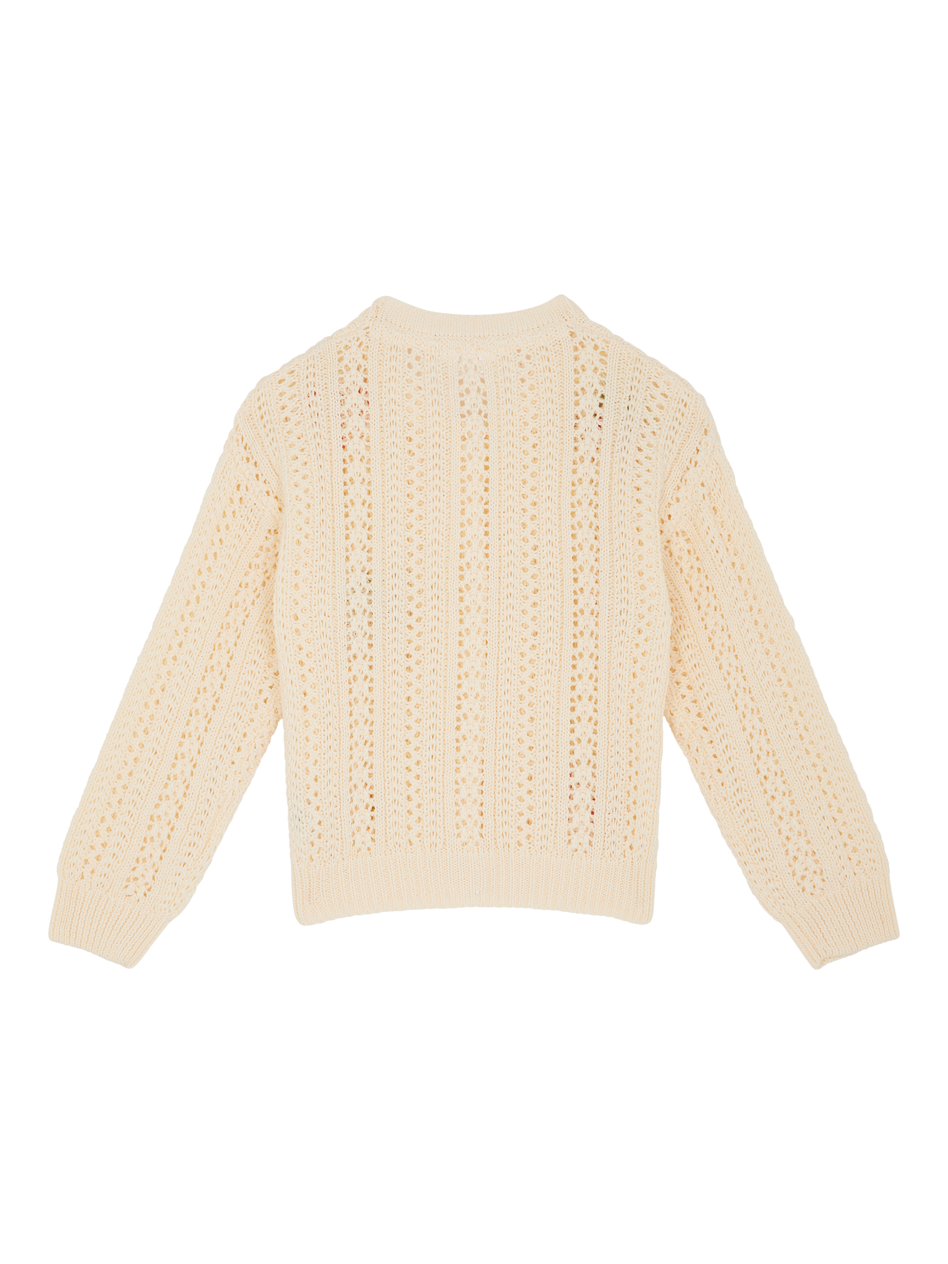 Product image 2 of 3, which shows Angels by Accessorize Kids' Fruit Knit Cardigan, Ivory, 3-4 years