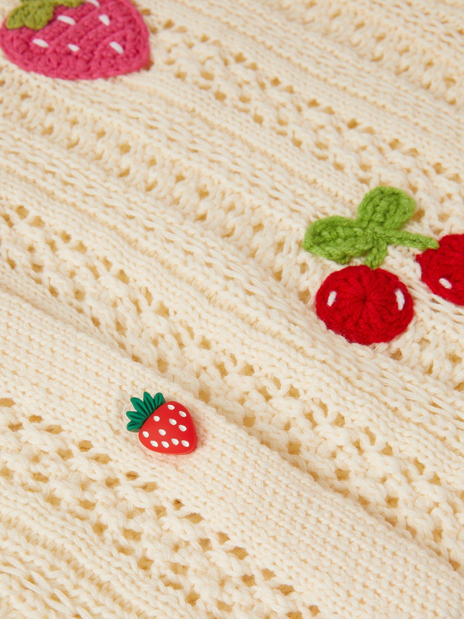 Product image 3 of 3, which shows Angels by Accessorize Kids' Fruit Knit Cardigan, Ivory, 3-4 years