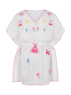 Angels by Accessorize Kids' Cherry Embroidered Kaftan, White, White