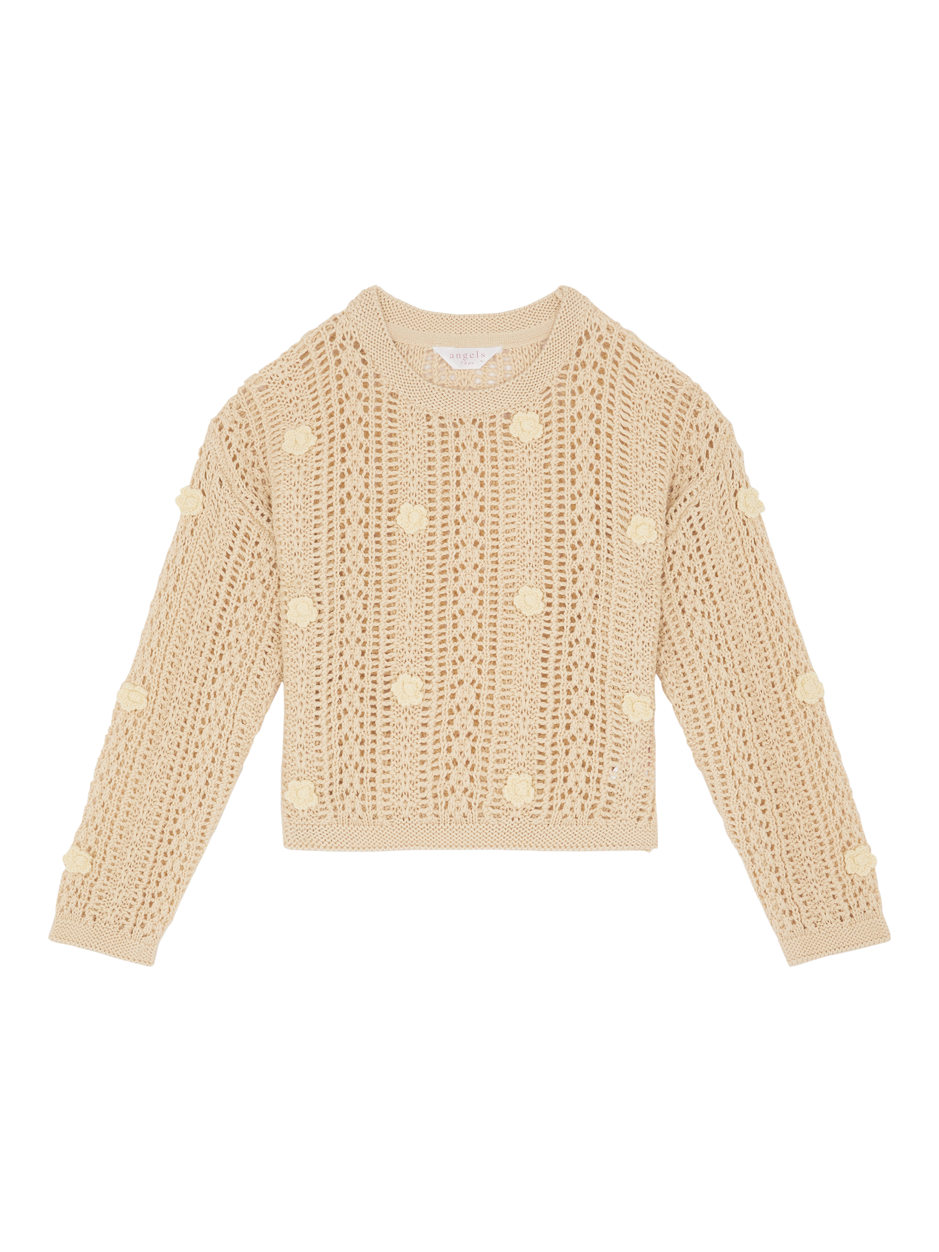 Product image 1 of 3, which shows Angels by Accessorize Kids' Flower Applique Jumper, Natural, 3-4 years