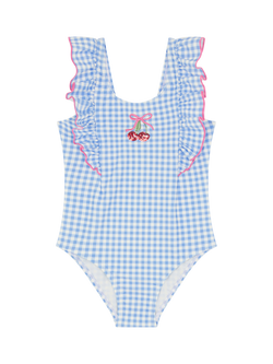 Angels by Accessorize Kids' Embellished Cherry Gingham Swimsuit, Blue, Blue