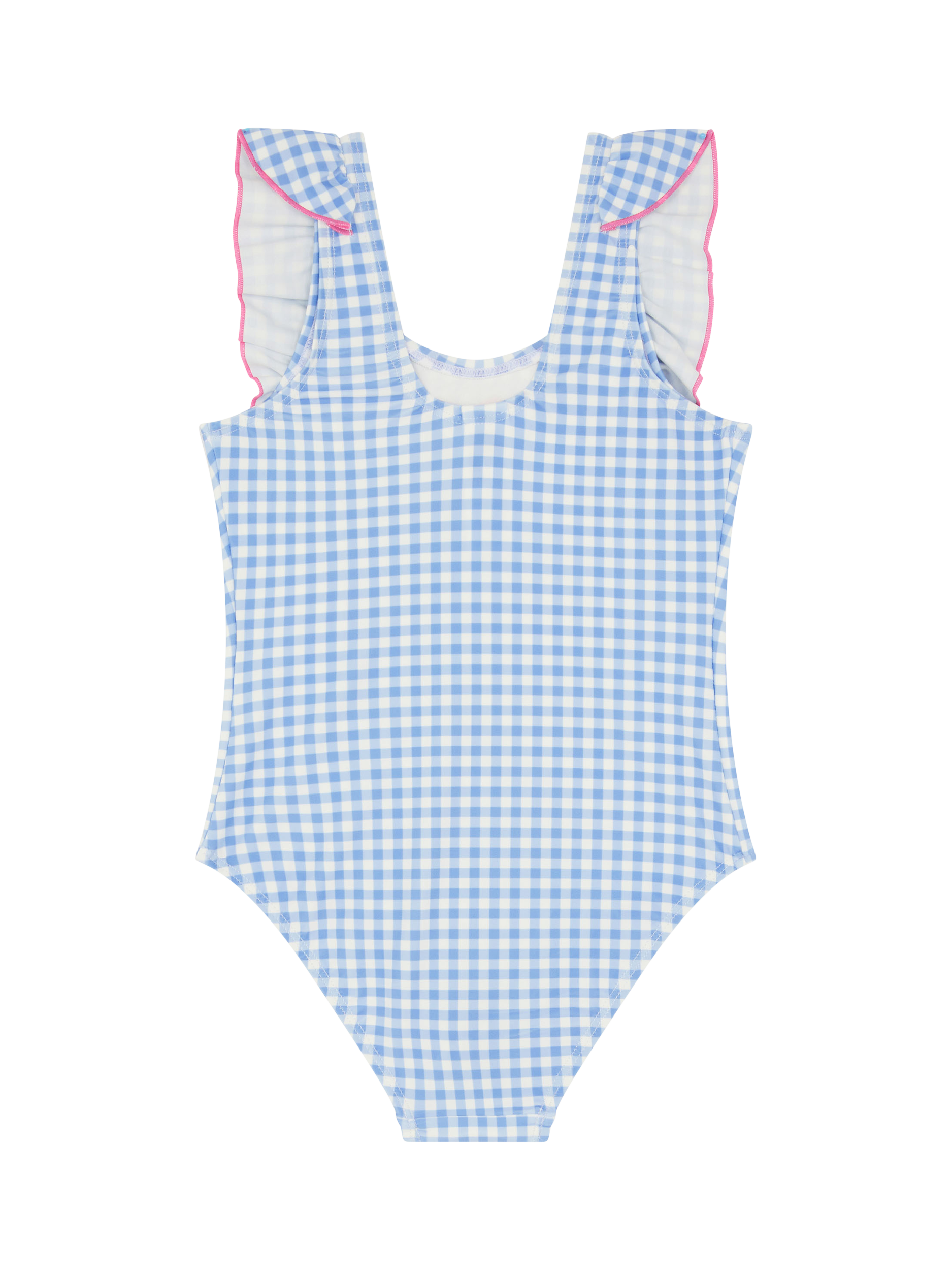 Product image 2 of 3, which shows Angels by Accessorize Kids' Embellished Cherry Gingham Swimsuit, Blue, 3-4 years