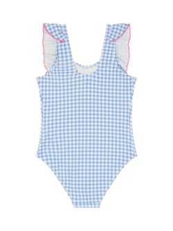Angels by Accessorize Kids' Embellished Cherry Gingham Swimsuit, Blue - view 2, Blue