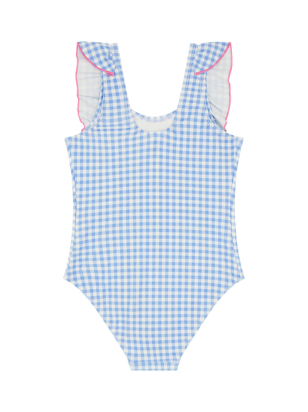 Angels by Accessorize Kids' Embellished Cherry Gingham Swimsuit, Blue - view 2, Blue