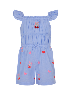 Angels by Accessorize Kids' Embroidered Cherry Heart Playsuit, Blue, Blue