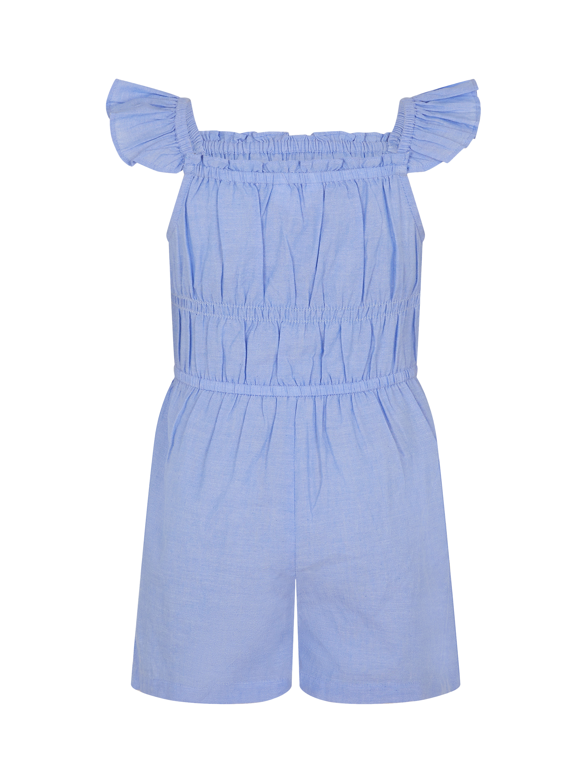 Product image 2 of 2, which shows Angels by Accessorize Kids' Embroidered Cherry Heart Playsuit, Blue, 3-4 years