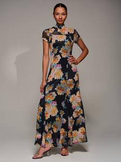 Jolie Moi Floral Turtleneck Maxi Dress, Yellow Floral, Yellow Floral