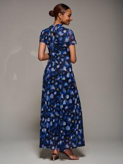 Jolie Moi Turtle Neck Maxi Dress, Blue Abstract - view 2, Blue Abstract